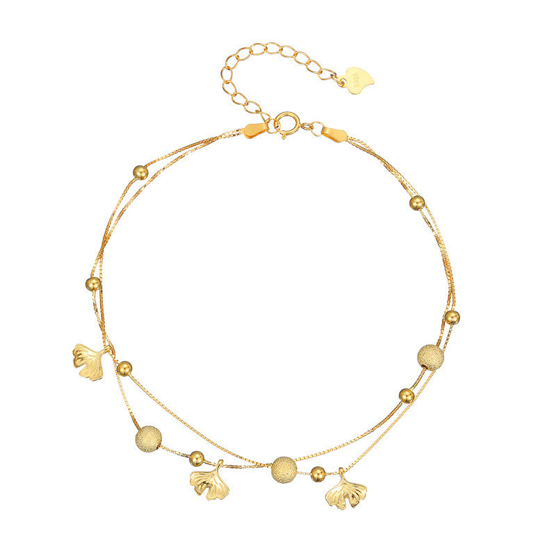 925 Sterling Silver Ginkgo Leaf Double Layer Protection Anklet - Image 11