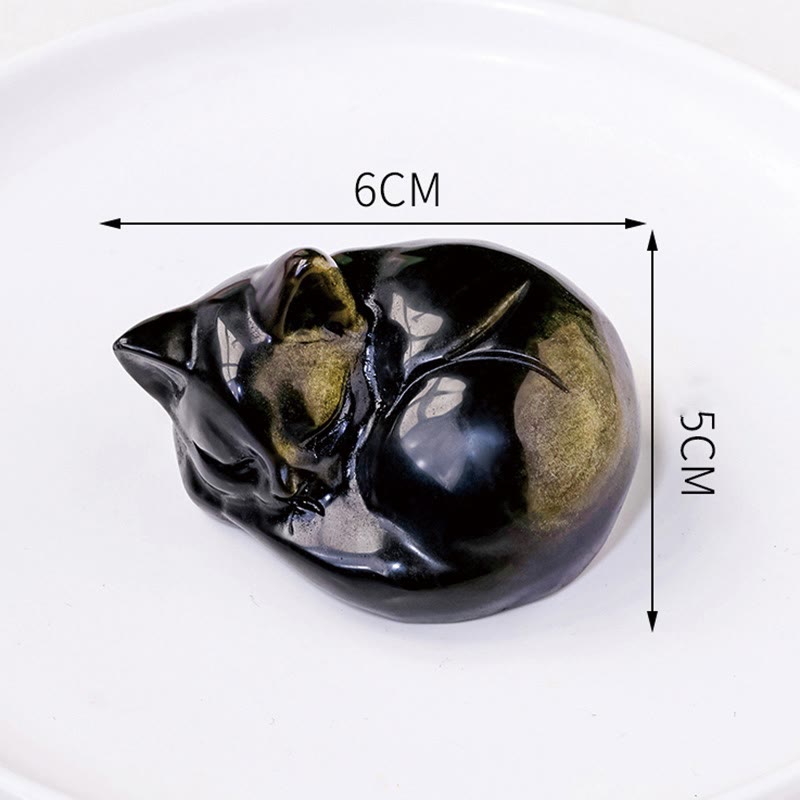 Natural Gold Sheen Obsidian Sleeping Cat Statue Home Decoration - Image 6