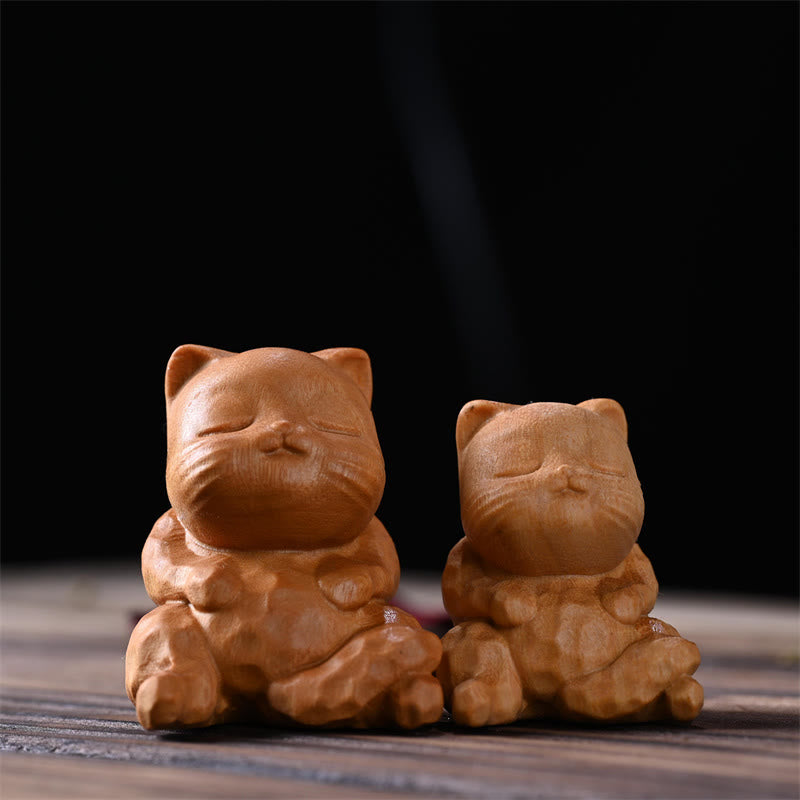 Mini Cute Sitting Cat Sandalwood Protection Home Decoration