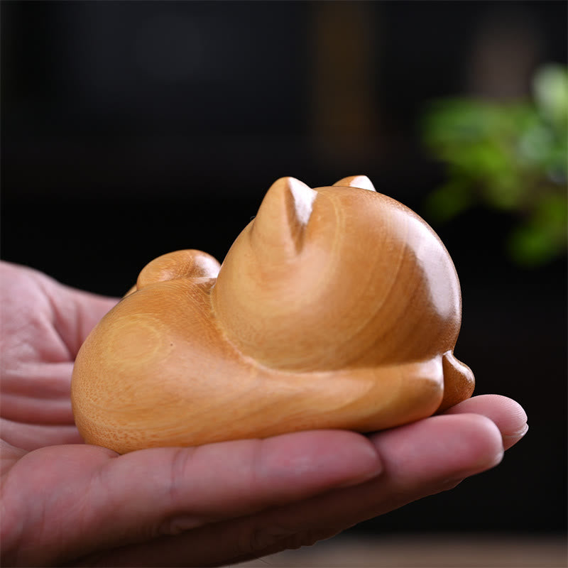 Small Cute Confident Sleeping Cat Sandalwood Healing Home Decoration - Image 12