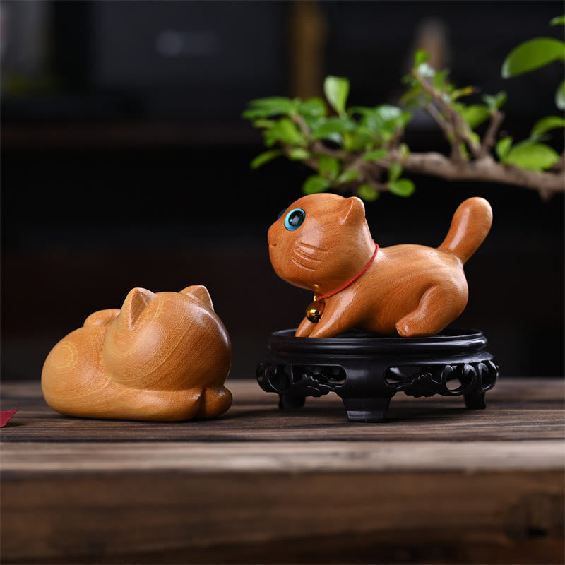 Small Cute Confident Sleeping Cat Sandalwood Healing Home Decoration - Image 9