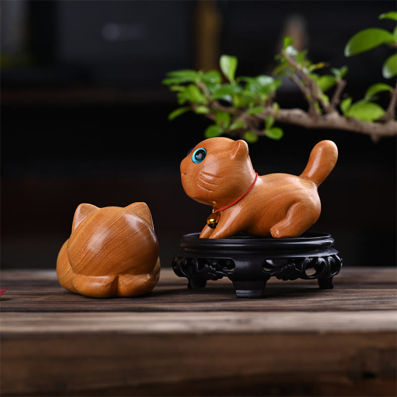 Small Cute Confident Sleeping Cat Sandalwood Healing Home Decoration - Image 11