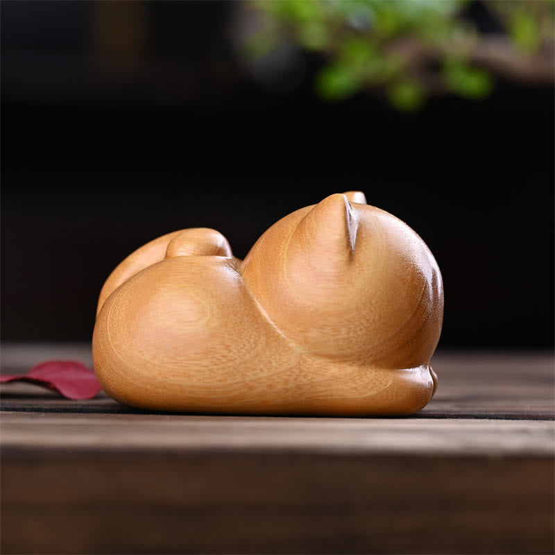 Small Cute Confident Sleeping Cat Sandalwood Healing Home Decoration - Image 15