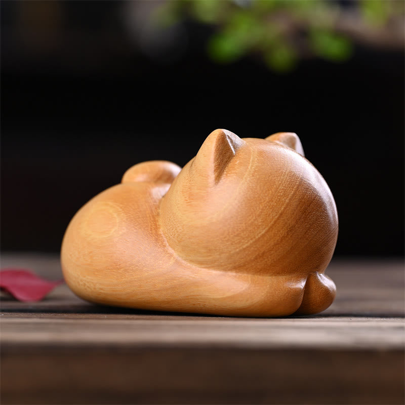 Small Cute Confident Sleeping Cat Sandalwood Healing Home Decoration - Image 13