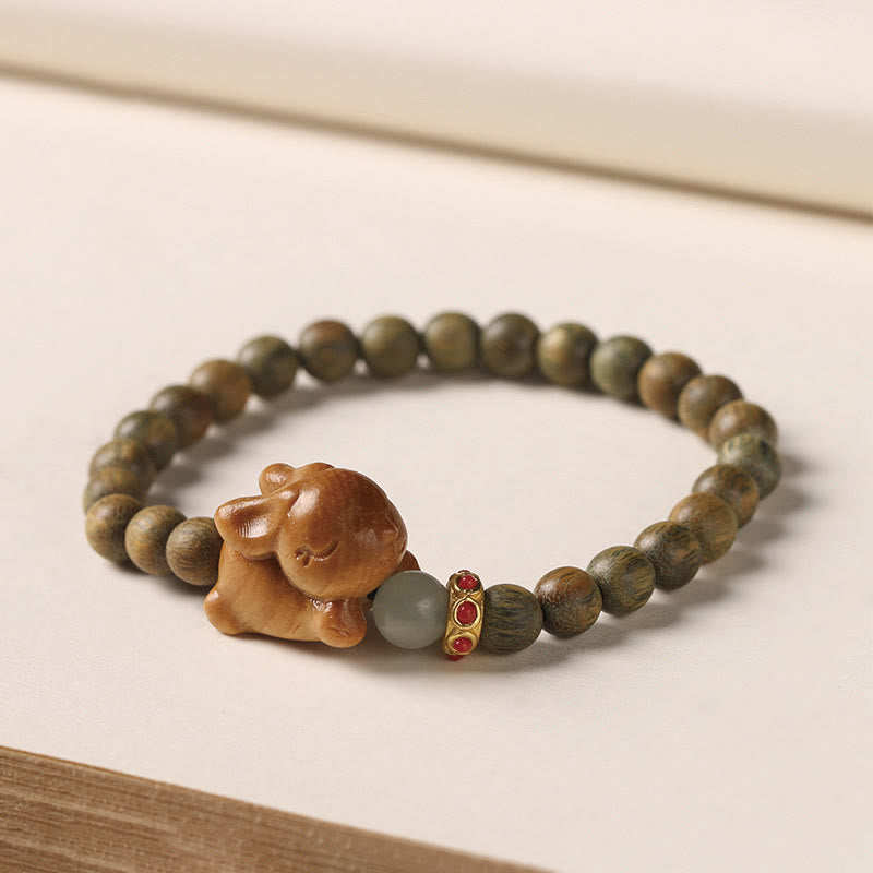 Green Sandalwood Gold Sandalwood Cute Rabbit Positive Bracelet