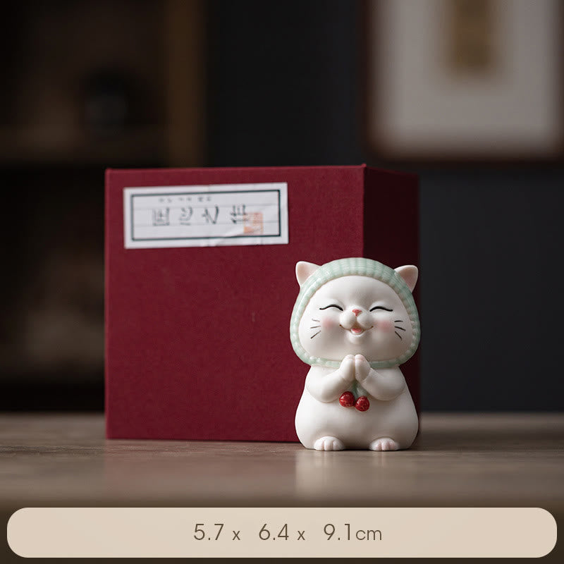 Lucky Cute Cat In Scarf Ceramic Figurine Decoration - Image 20