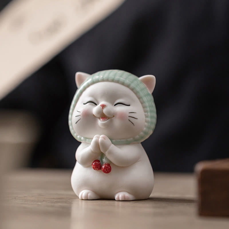 Lucky Cute Cat In Scarf Ceramic Figurine Decoration - Image 3