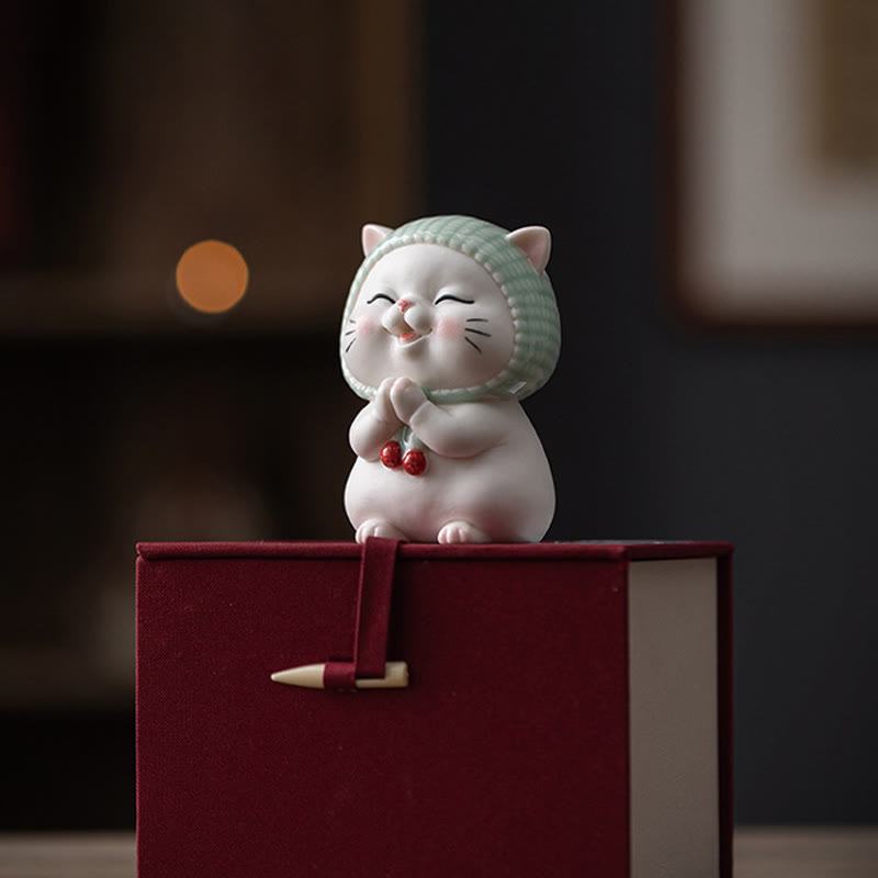 Lucky Cute Cat In Scarf Ceramic Figurine Decoration - Image 22