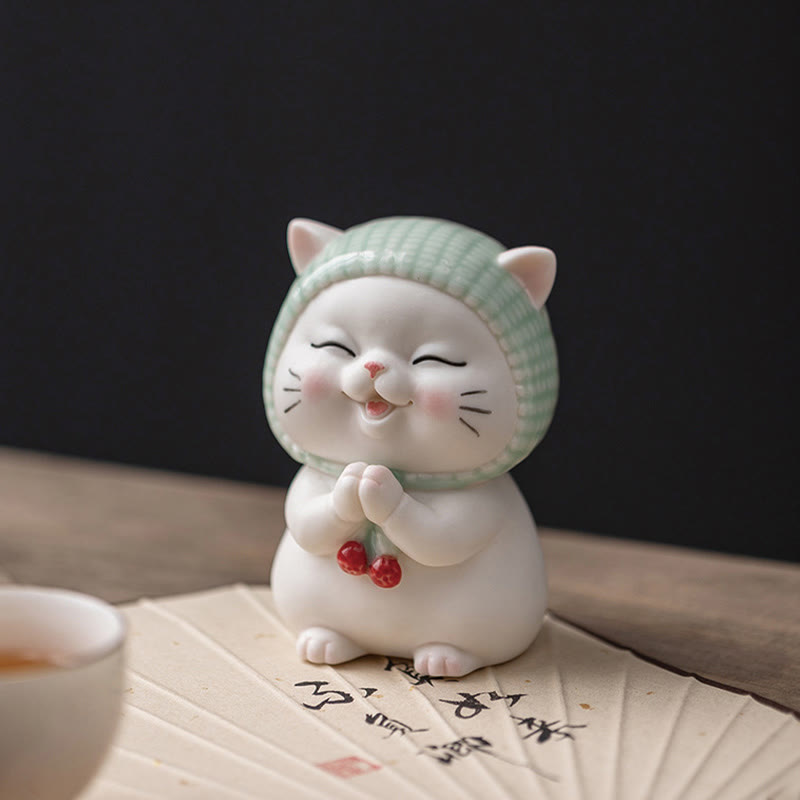 Lucky Cute Cat In Scarf Ceramic Figurine Decoration - Image 8