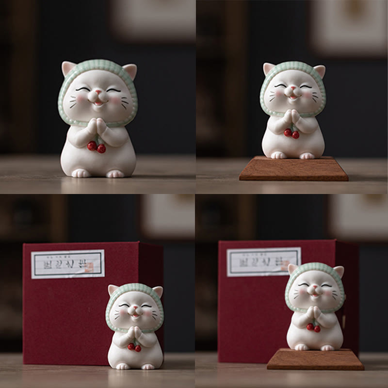 Lucky Cute Cat In Scarf Ceramic Figurine Decoration - Image 24