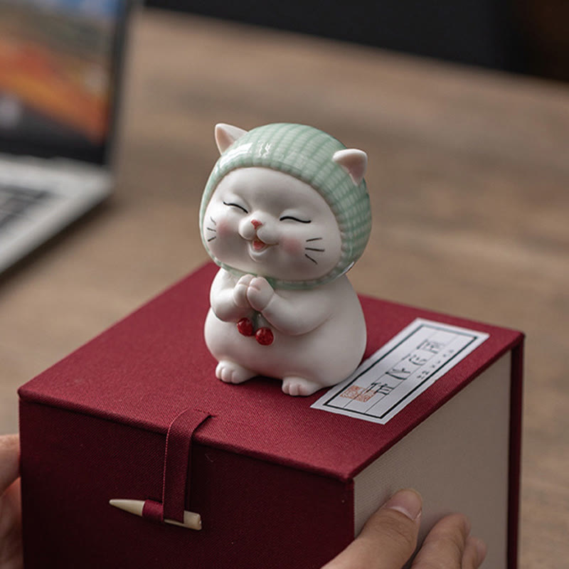 Lucky Cute Cat In Scarf Ceramic Figurine Decoration - Image 21