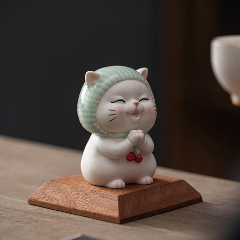Lucky Cute Cat In Scarf Ceramic Figurine Decoration - Image 14