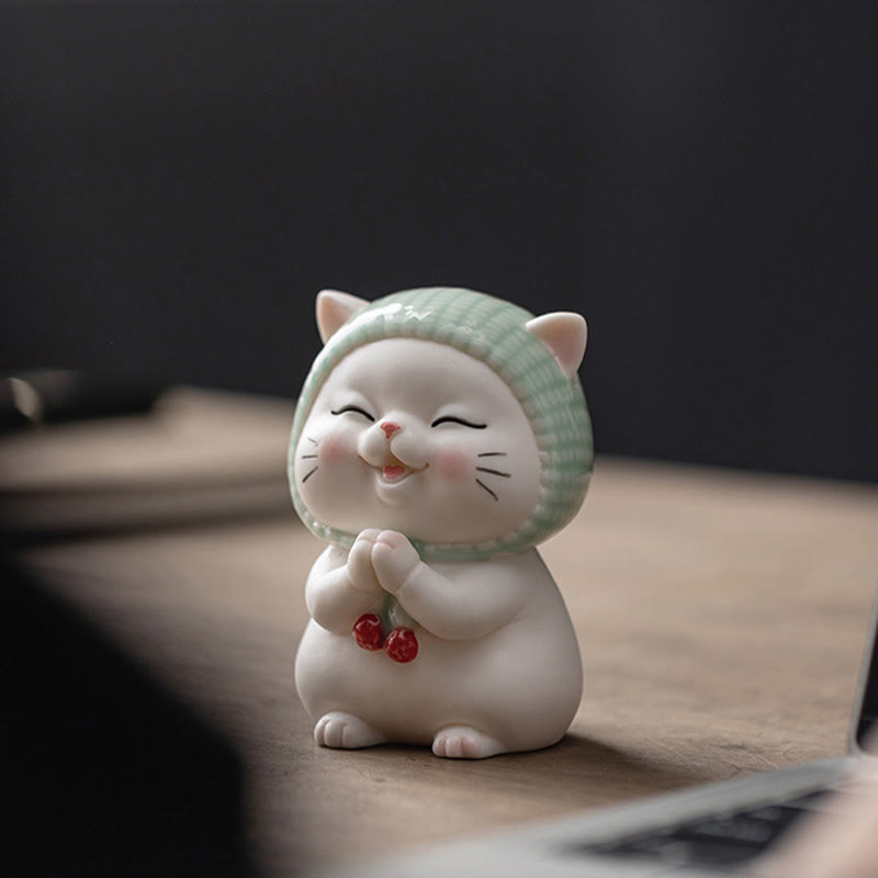 Lucky Cute Cat In Scarf Ceramic Figurine Decoration - Image 9