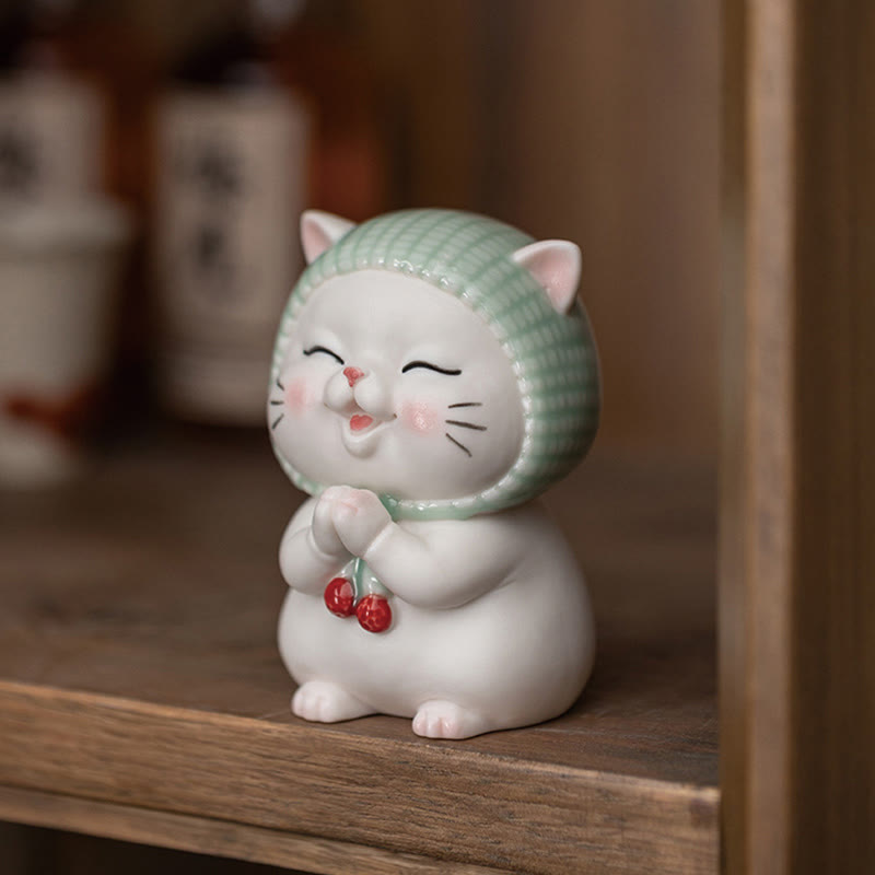 Lucky Cute Cat In Scarf Ceramic Figurine Decoration - Image 4