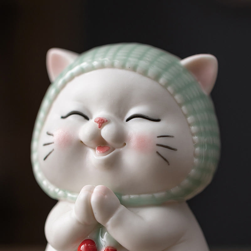 Lucky Cute Cat In Scarf Ceramic Figurine Decoration - Image 12