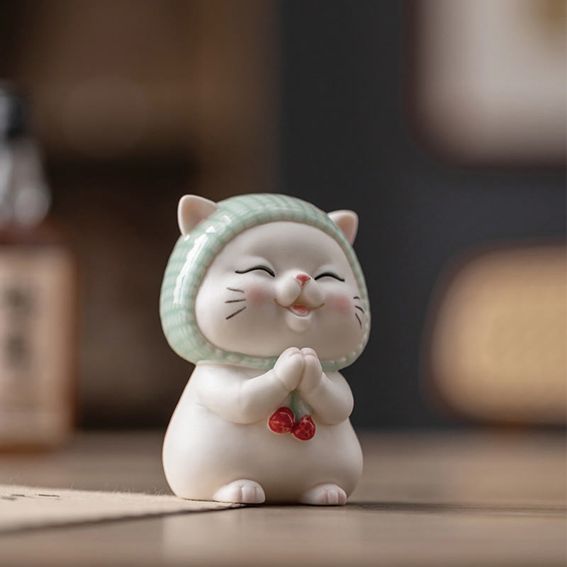 Lucky Cute Cat In Scarf Ceramic Figurine Decoration - Image 7