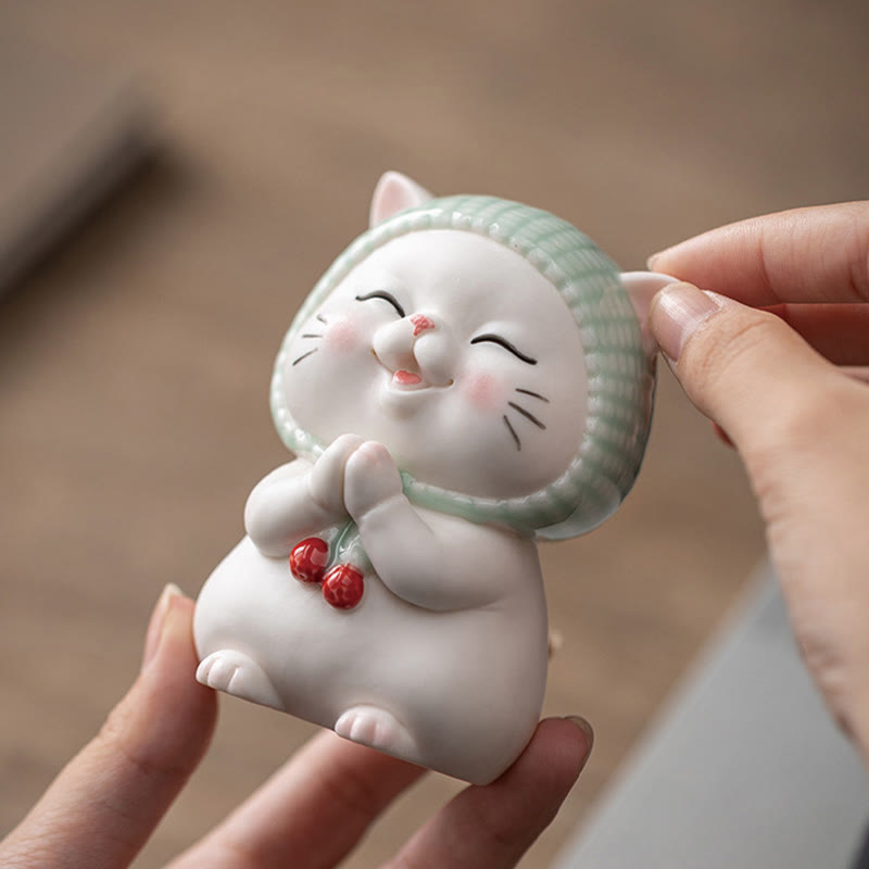 Lucky Cute Cat In Scarf Ceramic Figurine Decoration - Image 5