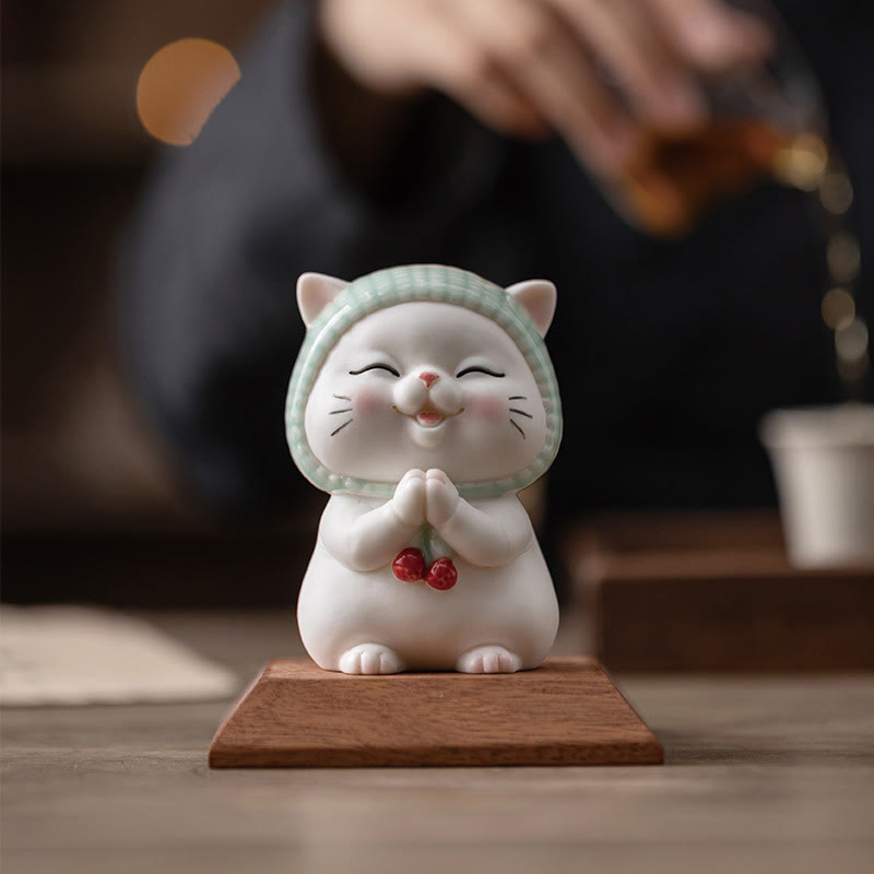 Lucky Cute Cat In Scarf Ceramic Figurine Decoration - Image 16
