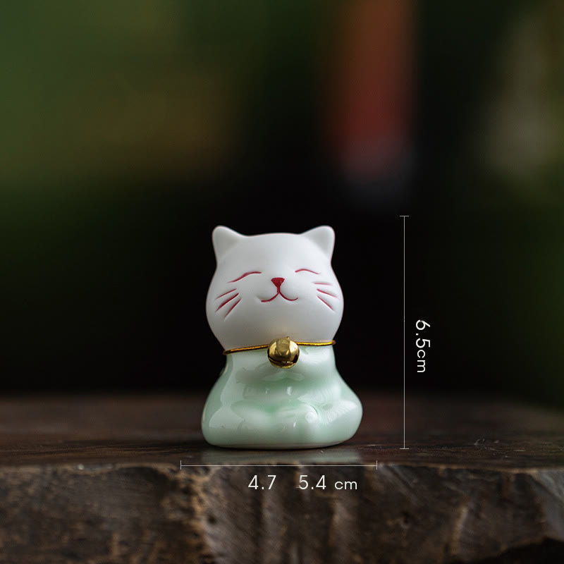 Mini Lucky Cute Cat Light Green White Ceramic Figurine Decoration - Image 17
