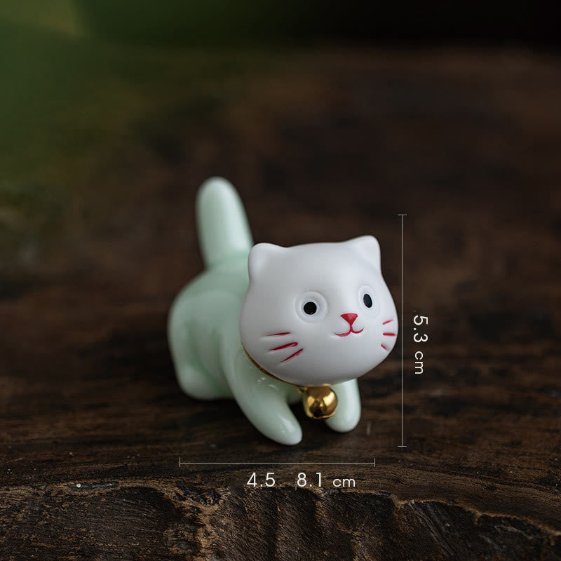 Mini Lucky Cute Cat Light Green White Ceramic Figurine Decoration - Image 15