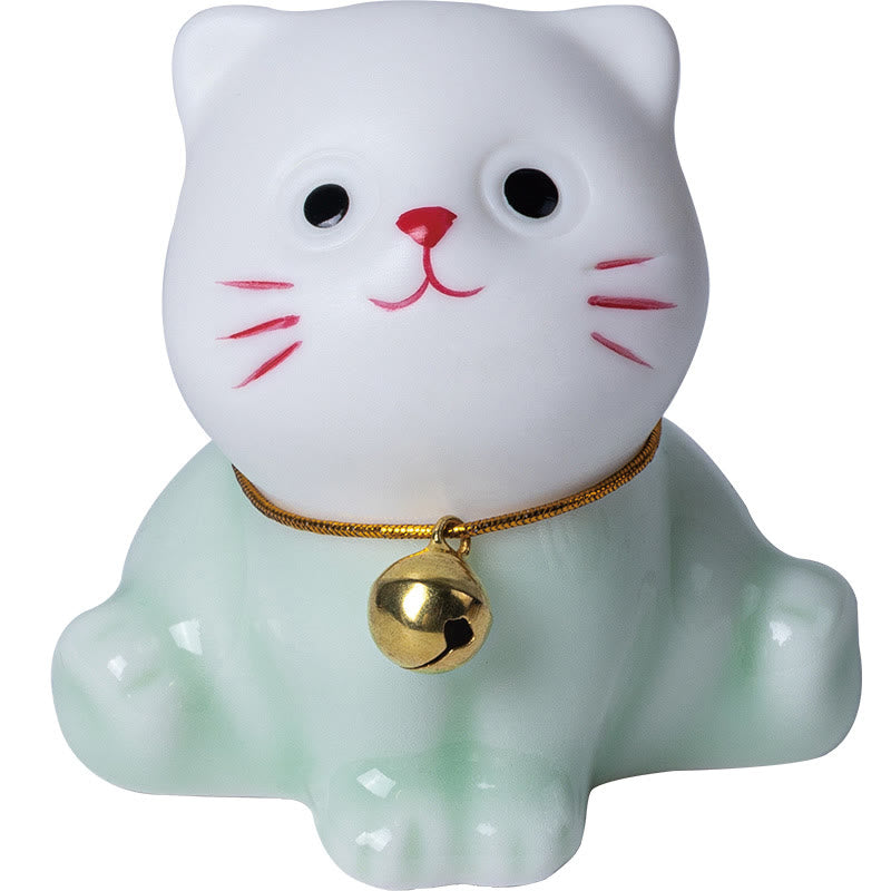 Mini Lucky Cute Cat Light Green White Ceramic Figurine Decoration - Image 14