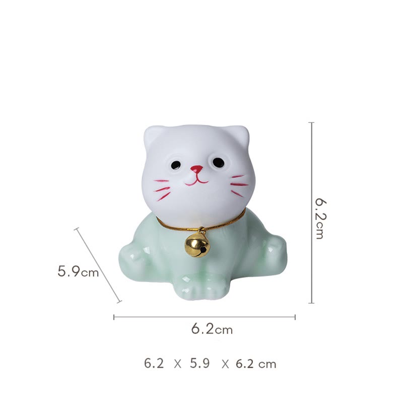 Mini Lucky Cute Cat Light Green White Ceramic Figurine Decoration - Image 13
