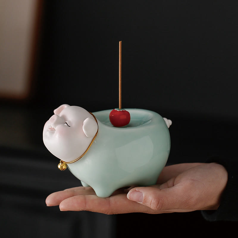 Ceramic Little Pig Blessing Stick Incense Burner
