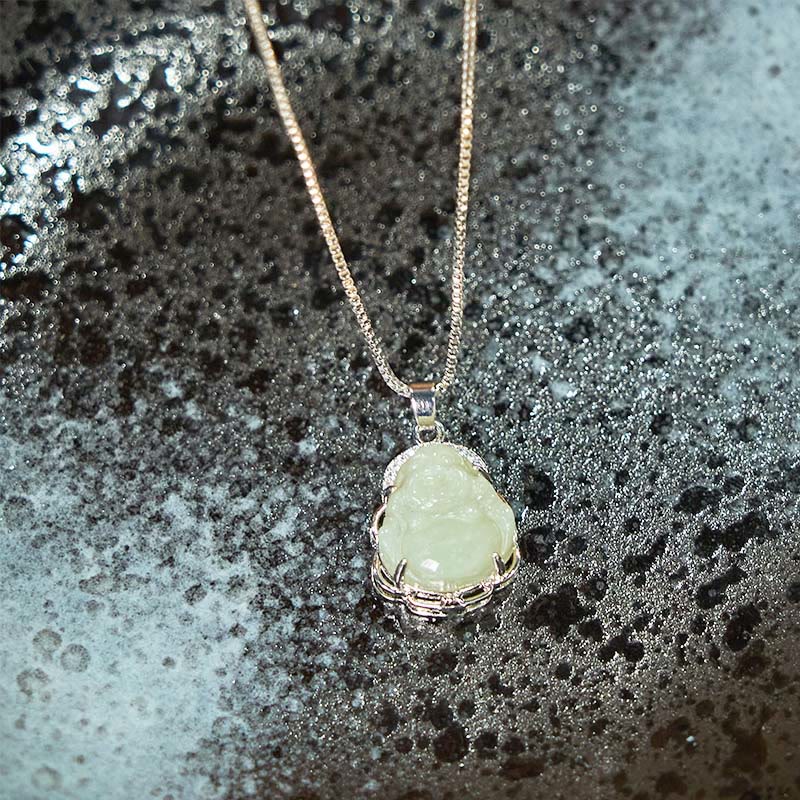 Natural Hetian Jade Laughing Buddha Abundance Necklace Pendant - Image 6