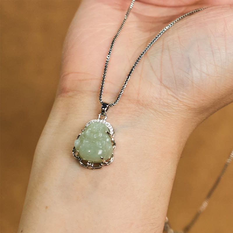 Natural Hetian Jade Laughing Buddha Abundance Necklace Pendant - Image 4