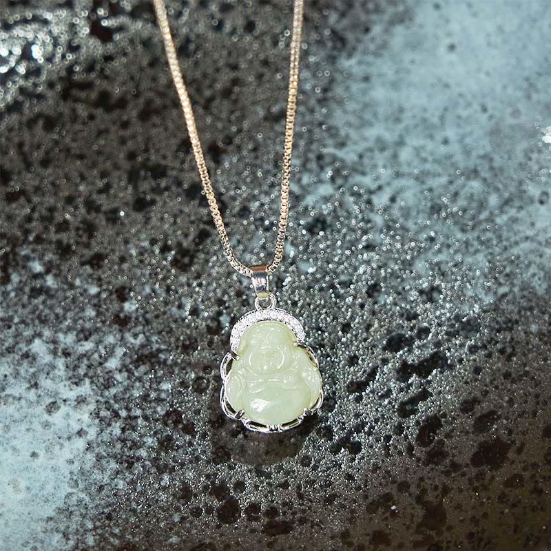 Natural Hetian Jade Laughing Buddha Abundance Necklace Pendant - Image 5