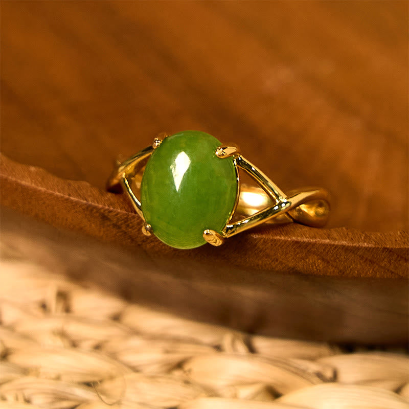Natural Jade Alloy Adjustable Buckle Abundance Ring