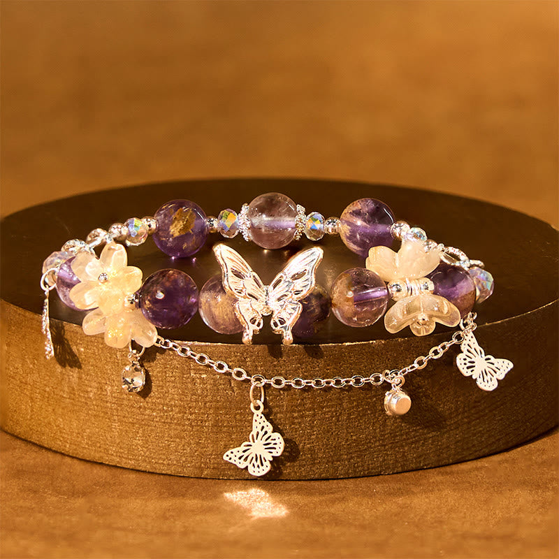 Natural Purple Phantom Butterfly Flowers Wisdom Bracelet