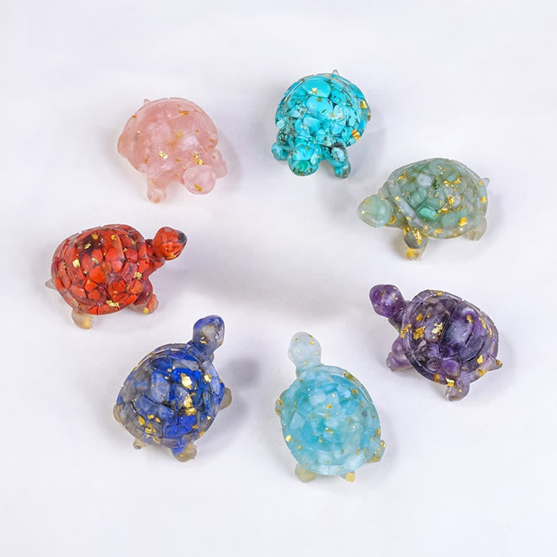 Natural Crystal Gravel Drip Resin Small Turtle Decoration Statue