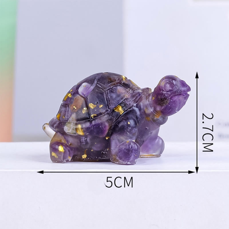 Natural Crystal Gravel Drip Resin Small Turtle Decoration Statue - Image 3