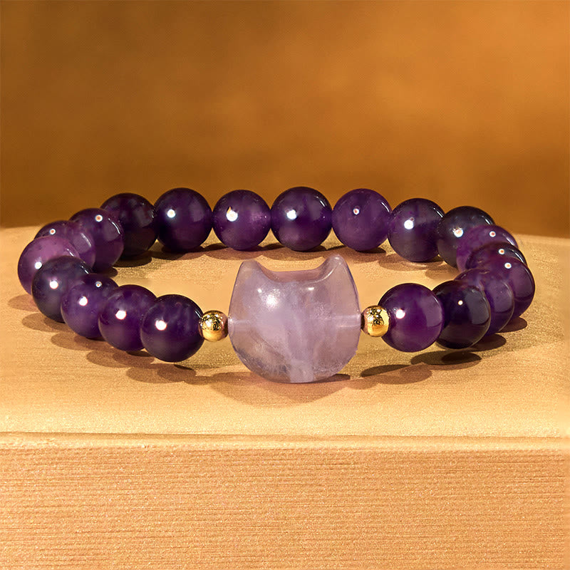 Amethyst Green Aventurine Rose Quartz Fluorite Cat Head Balance Luck Bracelet - Image 4