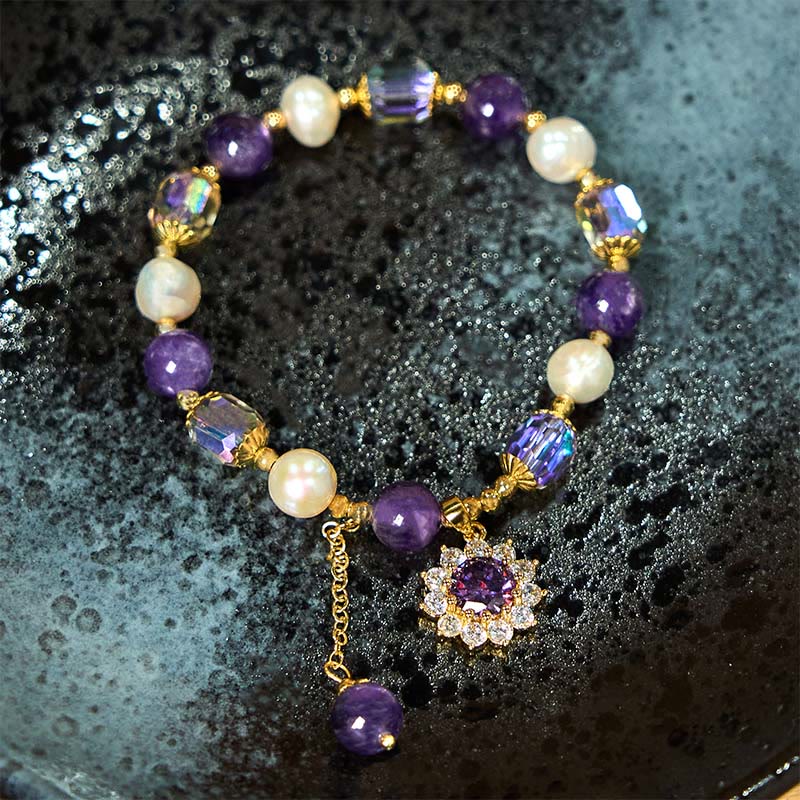 Natural Amethyst Pearl Sunflower Communication Bracelet - Image 6