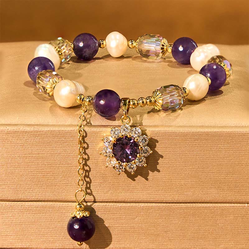 Natural Amethyst Pearl Sunflower Communication Bracelet - Image 5