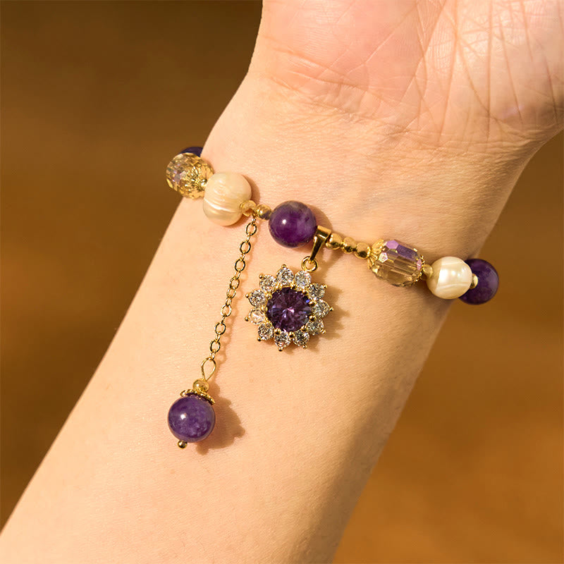 Natural Amethyst Pearl Sunflower Communication Bracelet - Image 4