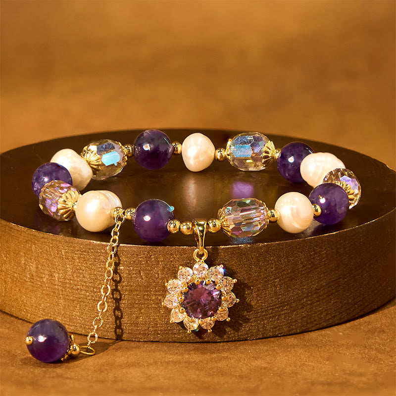 Natural Amethyst Pearl Sunflower Communication Bracelet - Image 3
