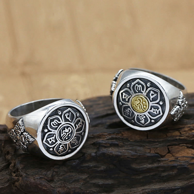 Tibetan Om Mani Padme Hum Vajra Pattern Copper Focus Rotatable Ring - Image 12