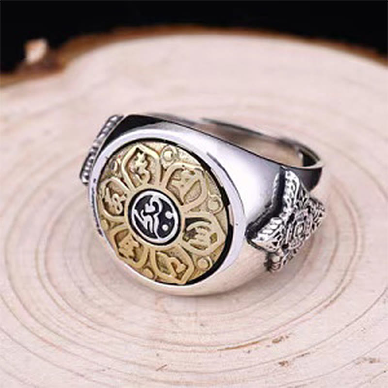 Tibetan Om Mani Padme Hum Vajra Pattern Copper Focus Rotatable Ring - Image 9