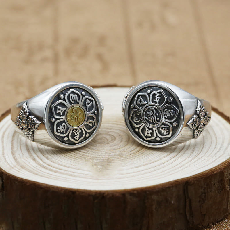 Tibetan Om Mani Padme Hum Vajra Pattern Copper Focus Rotatable Ring - Image 10