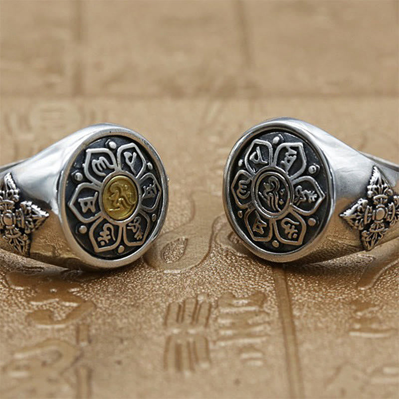 Tibetan Om Mani Padme Hum Vajra Pattern Copper Focus Rotatable Ring - Image 11