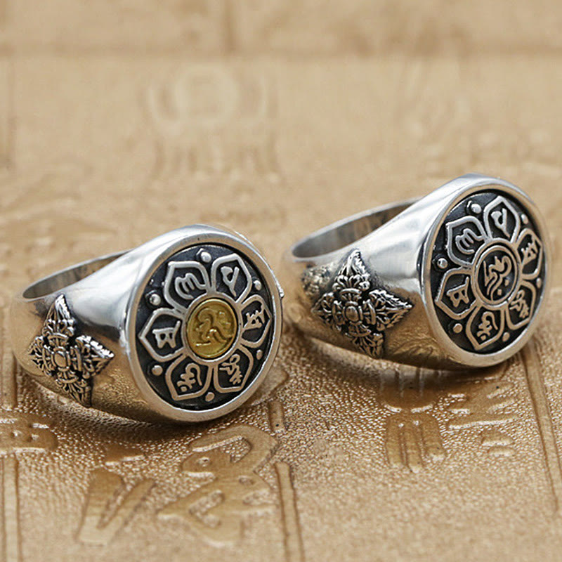 Tibetan Om Mani Padme Hum Vajra Pattern Copper Focus Rotatable Ring