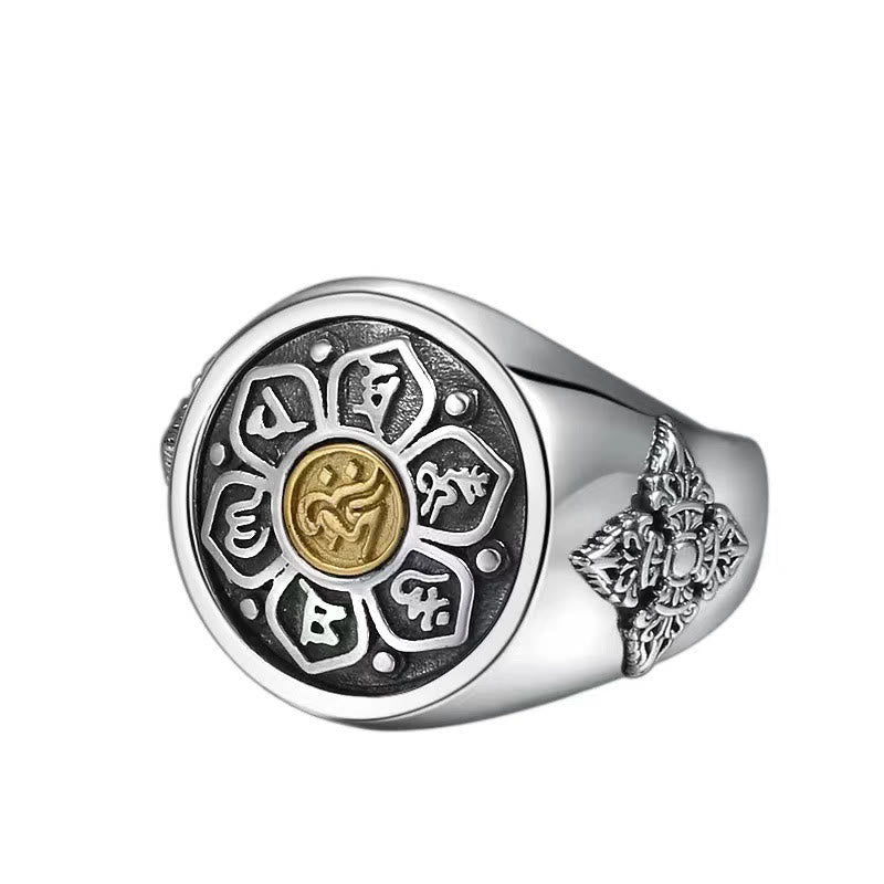 Tibetan Om Mani Padme Hum Vajra Pattern Copper Focus Rotatable Ring - Image 5