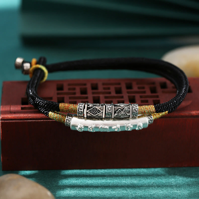 Dragon Knot Sterling Silver Om Mani Padme Hum Double Hand Woven Bracelet