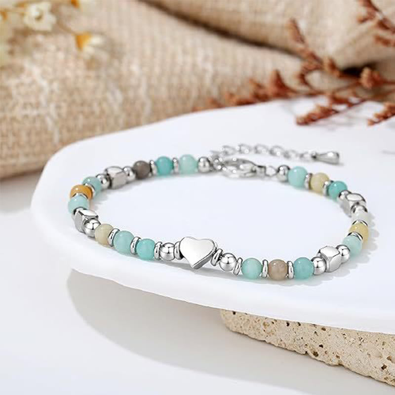Natural Stone Amazonite Amethyst Lazurite Rose Quartz Heart Positive Balance Bracelet - Image 8