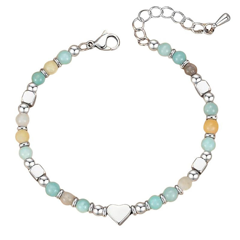 Natural Stone Amazonite Amethyst Lazurite Rose Quartz Heart Positive Balance Bracelet - Image 5