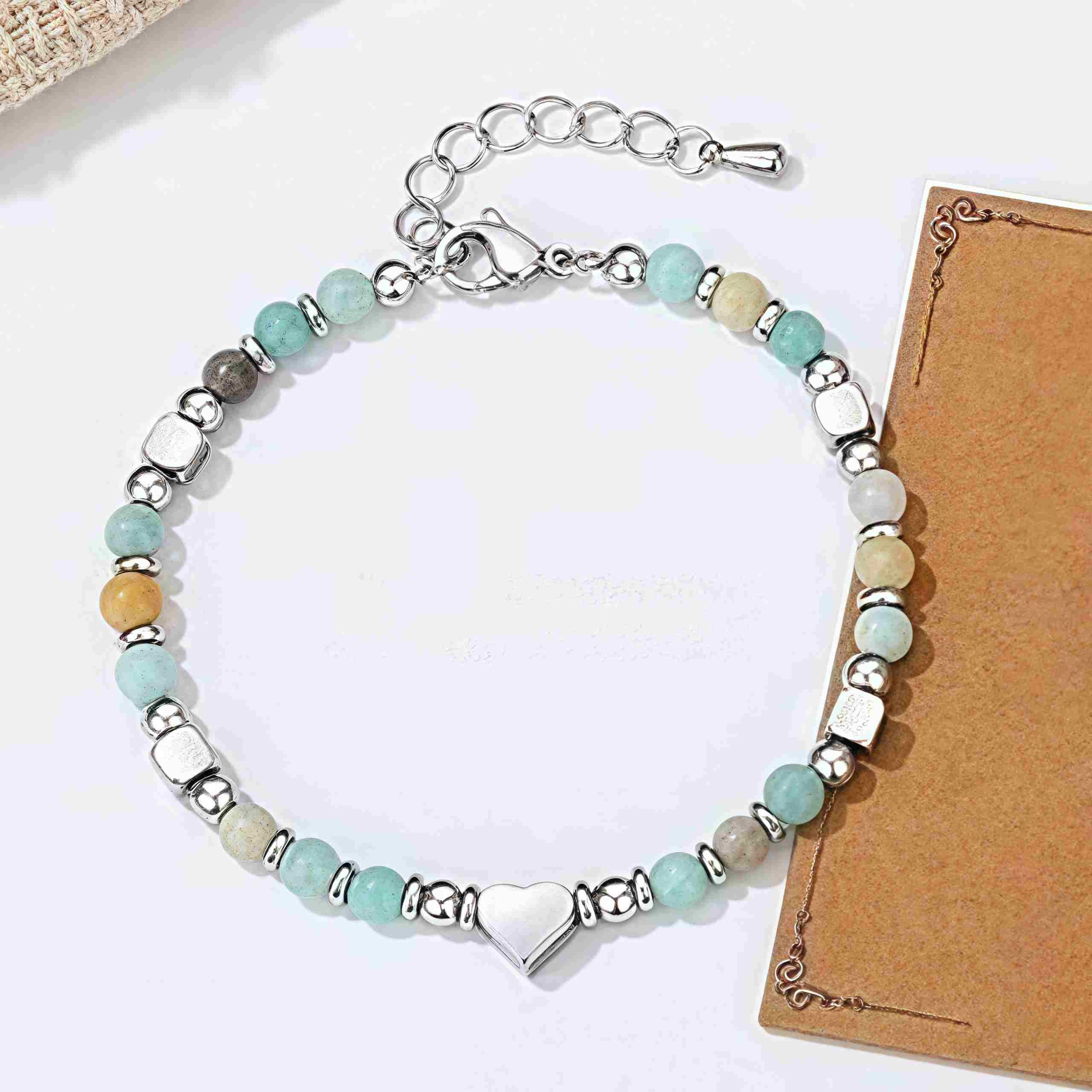 Natural Stone Amazonite Amethyst Lazurite Rose Quartz Heart Positive Balance Bracelet - Image 9