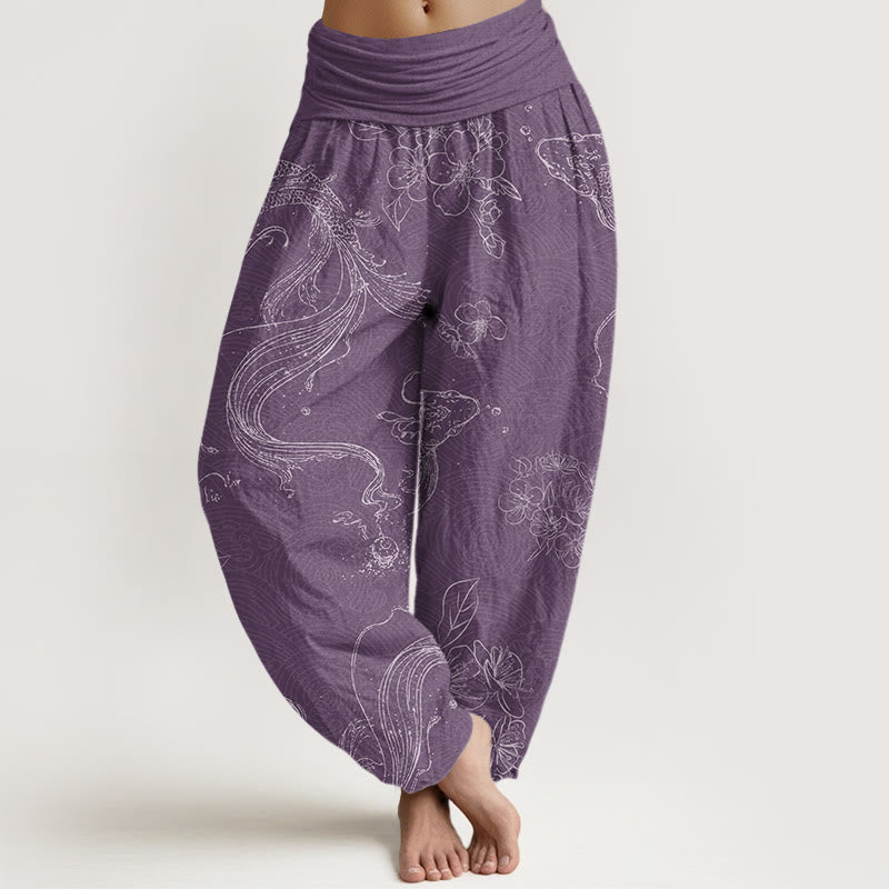 Koi Fish Floral Pattern Women's Elastic Waist Harem Pants - Image 5